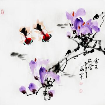 周小雨国画花鸟金玉满堂字画之家