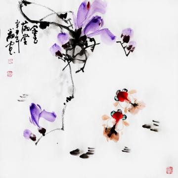 周小雨国画花鸟金玉满堂字画之家