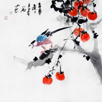 周小雨国画花鸟喜事连连字画之家