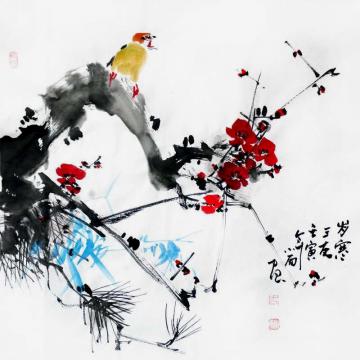 周小雨国画花鸟岁寒三友字画之家