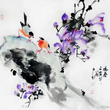 周小雨国画花鸟鸣春字画之家