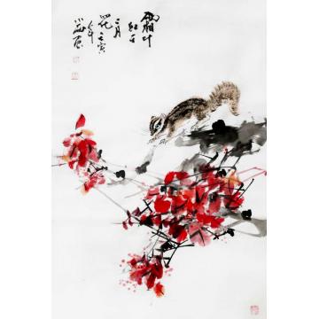 周小雨国画花鸟霜叶红于二月花字画之家