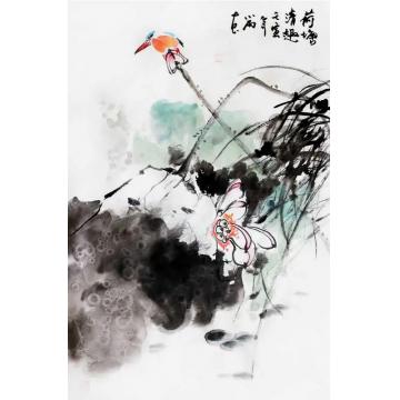 周小雨国画花鸟荷塘清趣字画之家