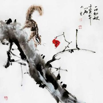 周小雨国画花鸟一叶知秋字画之家