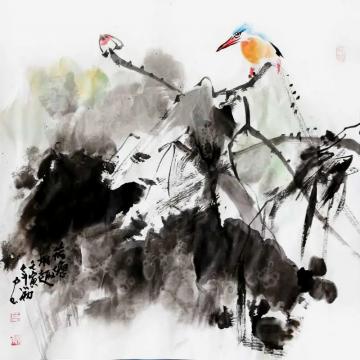 周小雨国画花鸟荷塘雅趣字画之家