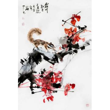 周小雨国画花鸟霜叶红于二月花字画之家