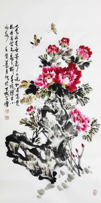 牡丹富贵花》王学增国画花鸟画牡丹简约现代中式装饰画收藏增值保