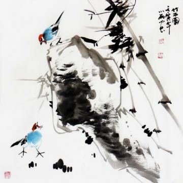 周小雨国画花鸟竹石图字画之家