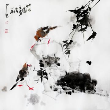 周小雨国画花鸟竹石图字画之家