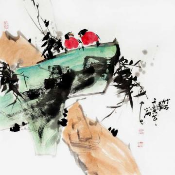 周小雨国画花鸟竹石图字画之家