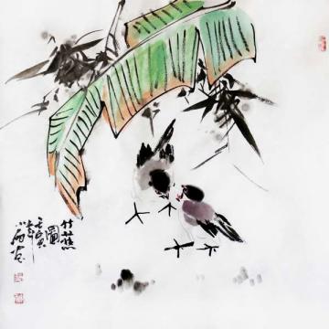 周小雨国画花鸟竹蕉图字画之家