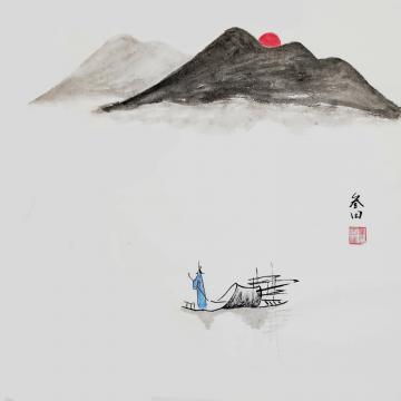 鲁三田国画山水清江泛舟字画之家