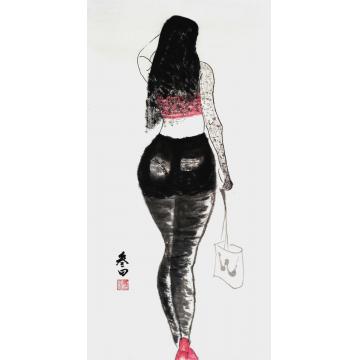 鲁叁田国画人物街边清风字画之家