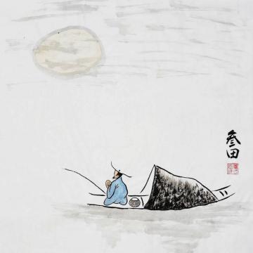 鲁叁田国画山水清江独钓字画之家