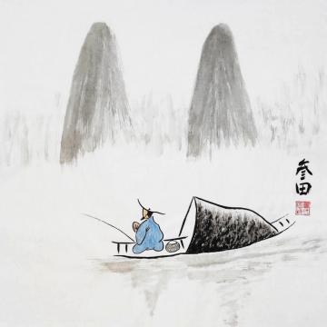 鲁叁田国画山水清江独钓字画之家