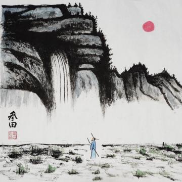 鲁三田国画山水春山观瀑字画之家