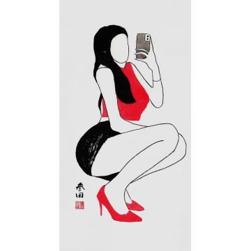 鲁叁田国画人物都市丽影字画之家