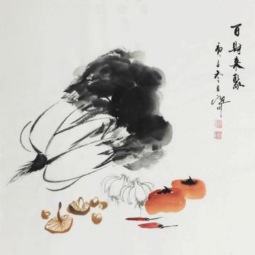 吴定川国画花鸟百财来聚字画之家