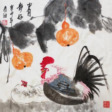 鲁叁田国画花鸟岁月静好字画之家