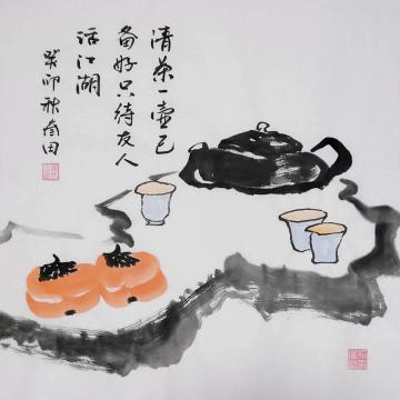 鲁三田国画花鸟清茶一壶已备好字画之家