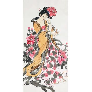 周心兰国画人物贵妃醉酒字画之家