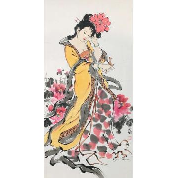 周心兰国画人物贵妃醉酒字画之家