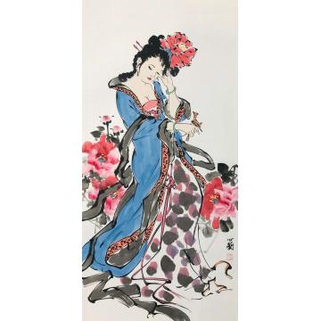 周心兰国画人物贵妃醉酒字画之家