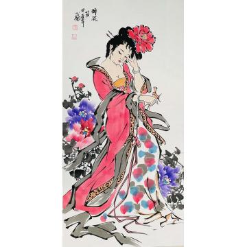 周心兰国画人物醉花荫字画之家