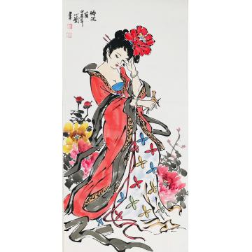 周心兰国画人物醉花荫字画之家