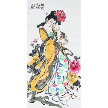 周心兰国画人物醉花荫字画之家