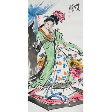 周心兰国画人物醉花荫字画之家