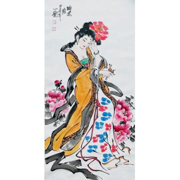 周心兰国画人物醉花荫字画之家