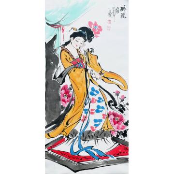 周心兰国画人物醉花荫字画之家
