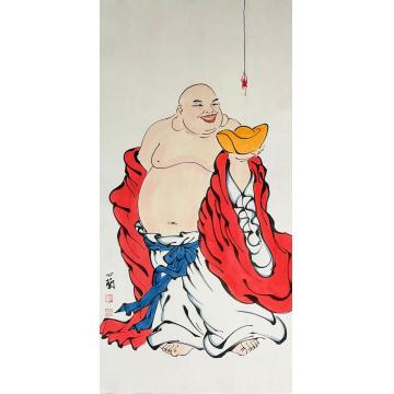 周心兰国画人物笑口常开财自来字画之家