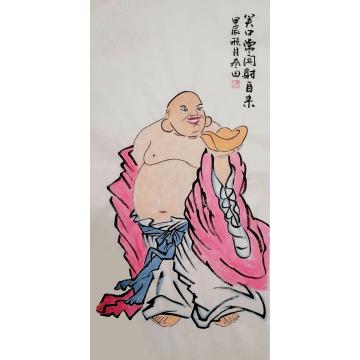 鲁叁田国画人物笑口常开财自来字画之家