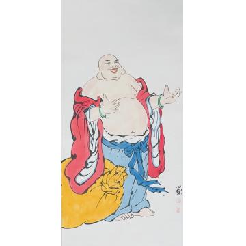 周心兰国画人物笑迎八方字画之家
