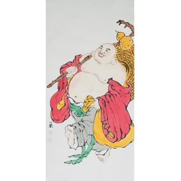 周心兰国画人物得大欢喜字画之家