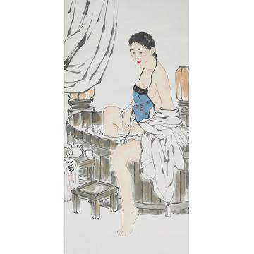 周心兰国画人物出浴图字画之家