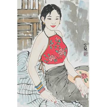 周心兰国画人物美人图字画之家