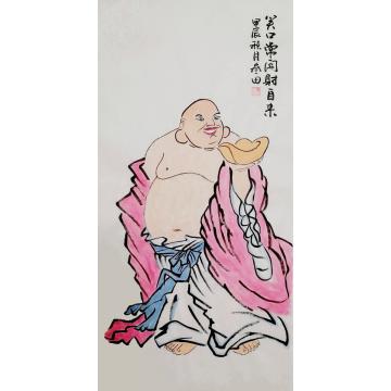 鲁叁田国画人物笑口常开财自来字画之家