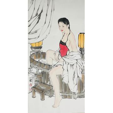 周心兰国画人物出浴图字画之家