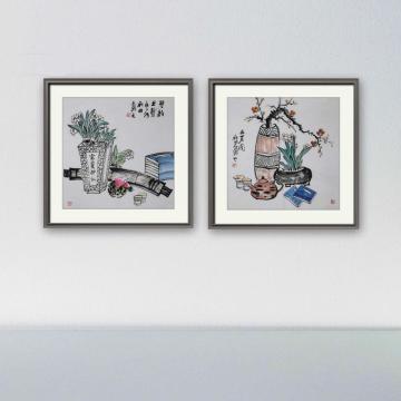 熊秋田国画花鸟清供二联字画之家